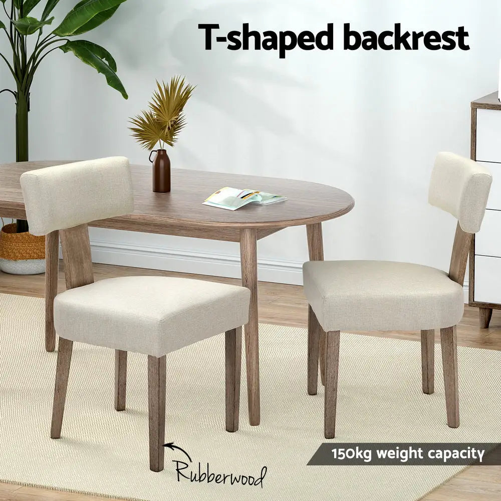 Dining Chairs Set of 4 Linen Fabric Wooden Beige
