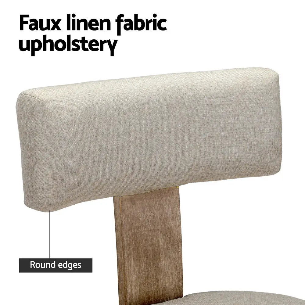 Dining Chairs Set of 4 Linen Fabric Wooden Beige