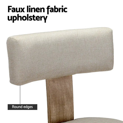 Dining Chairs Set of 4 Linen Fabric Wooden Beige
