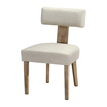 Dining Chairs Set of 4 Linen Fabric Wooden Beige