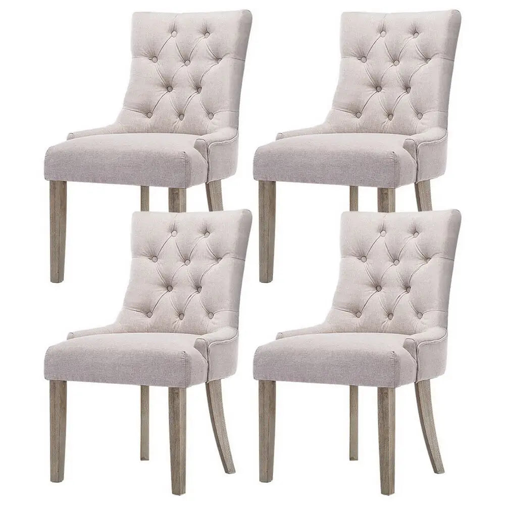 Dining Chairs Set of 4 Linen French Provincial Beige