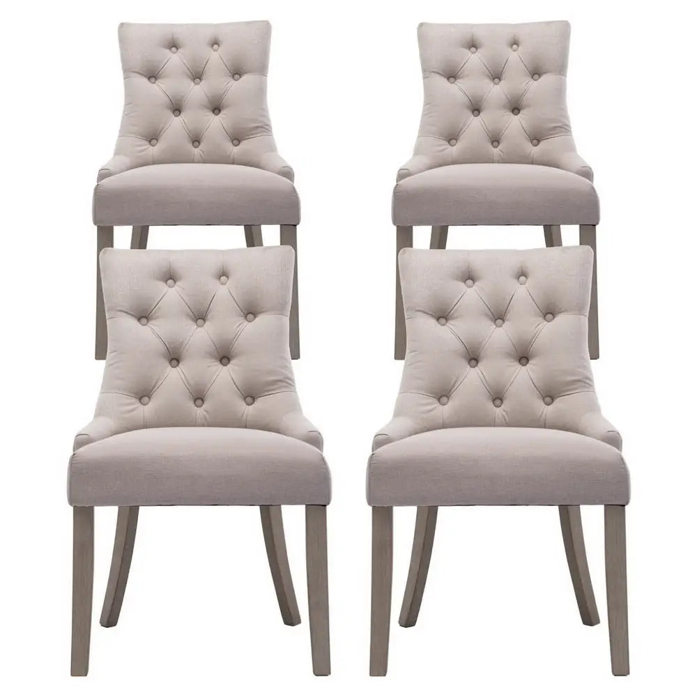 Dining Chairs Set of 4 Linen French Provincial Beige