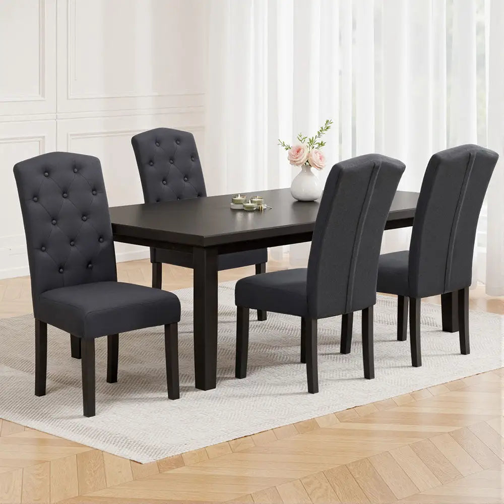 Dining Chairs Set of 4 Linen Parsons Chair Dark Grey