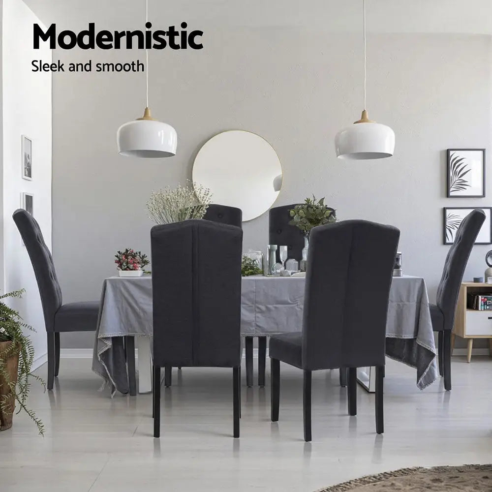 Dining Chairs Set of 4 Linen Parsons Chair Dark Grey