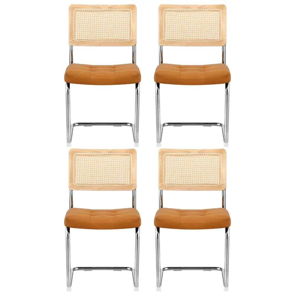 Dining Chairs Set of 4 Pu Leather Rattan Cantilever Brown