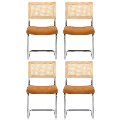 Dining Chairs Set of 4 Pu Leather Rattan Cantilever Brown