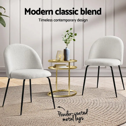 Dining Chairs Set of 4 Sherpa Boucle White