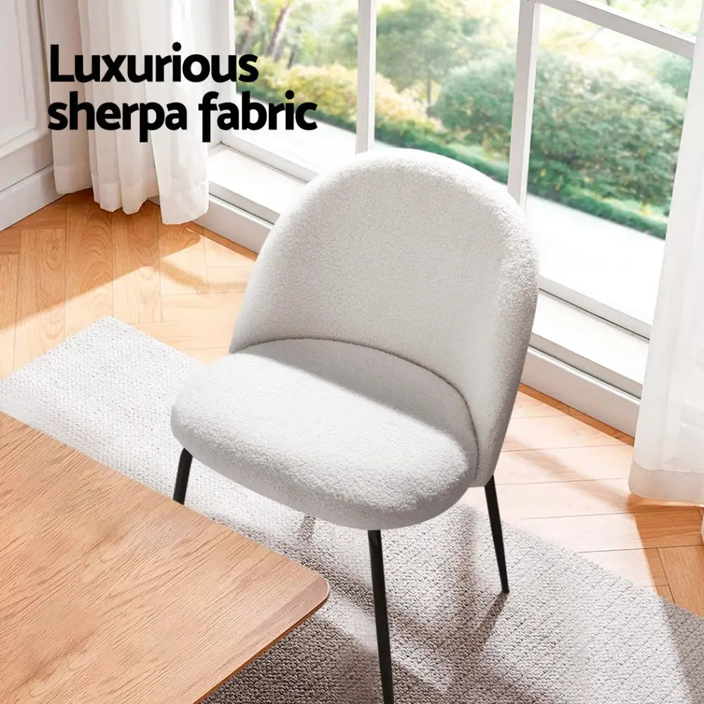 Dining Chairs Set of 4 Sherpa Boucle White