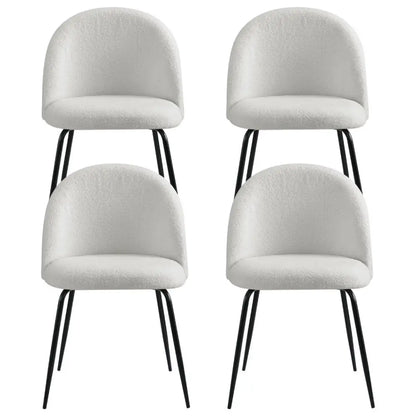 Dining Chairs Set of 4 Sherpa Boucle White