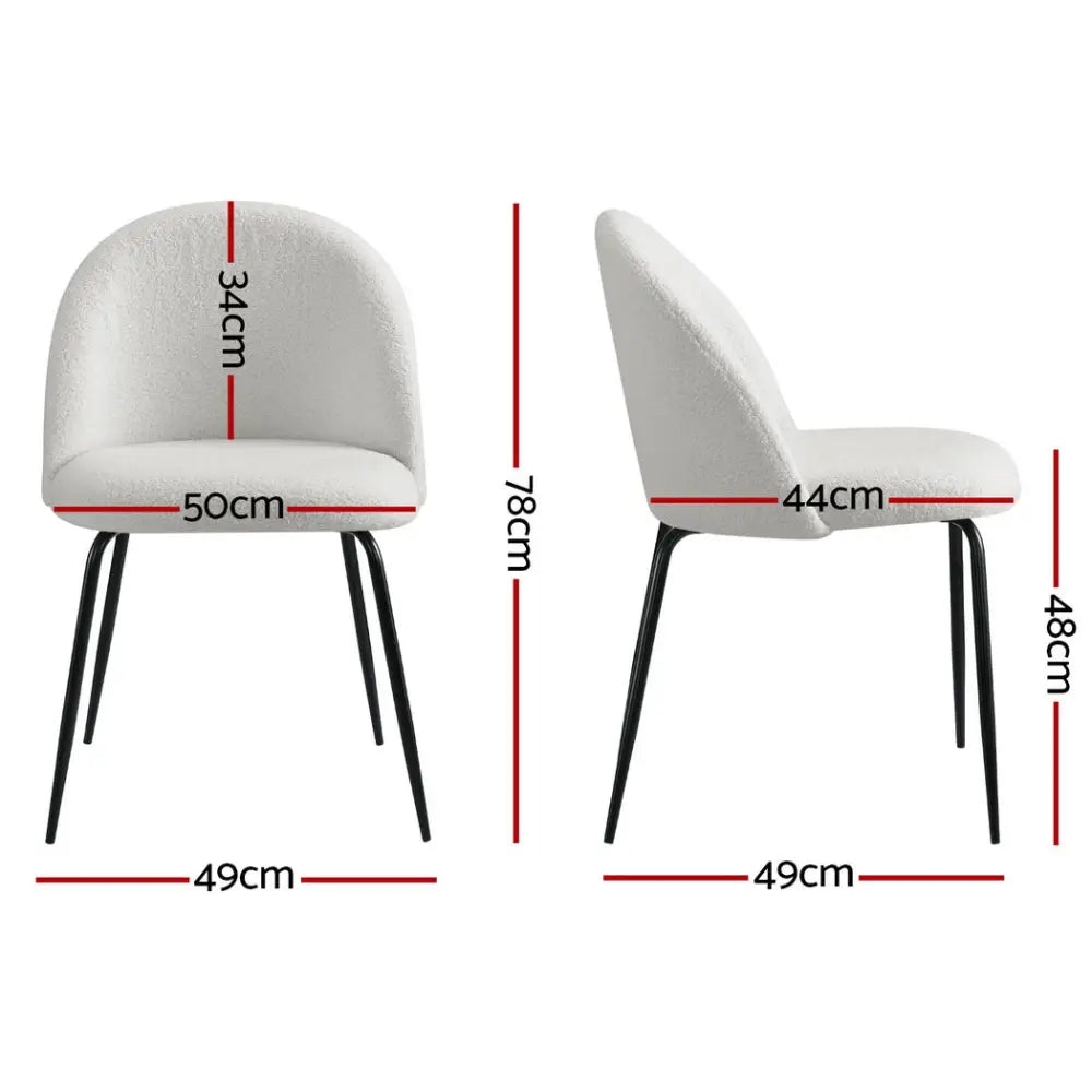 Dining Chairs Set of 4 Sherpa Boucle White