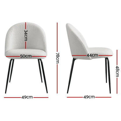 Dining Chairs Set of 4 Sherpa Boucle White