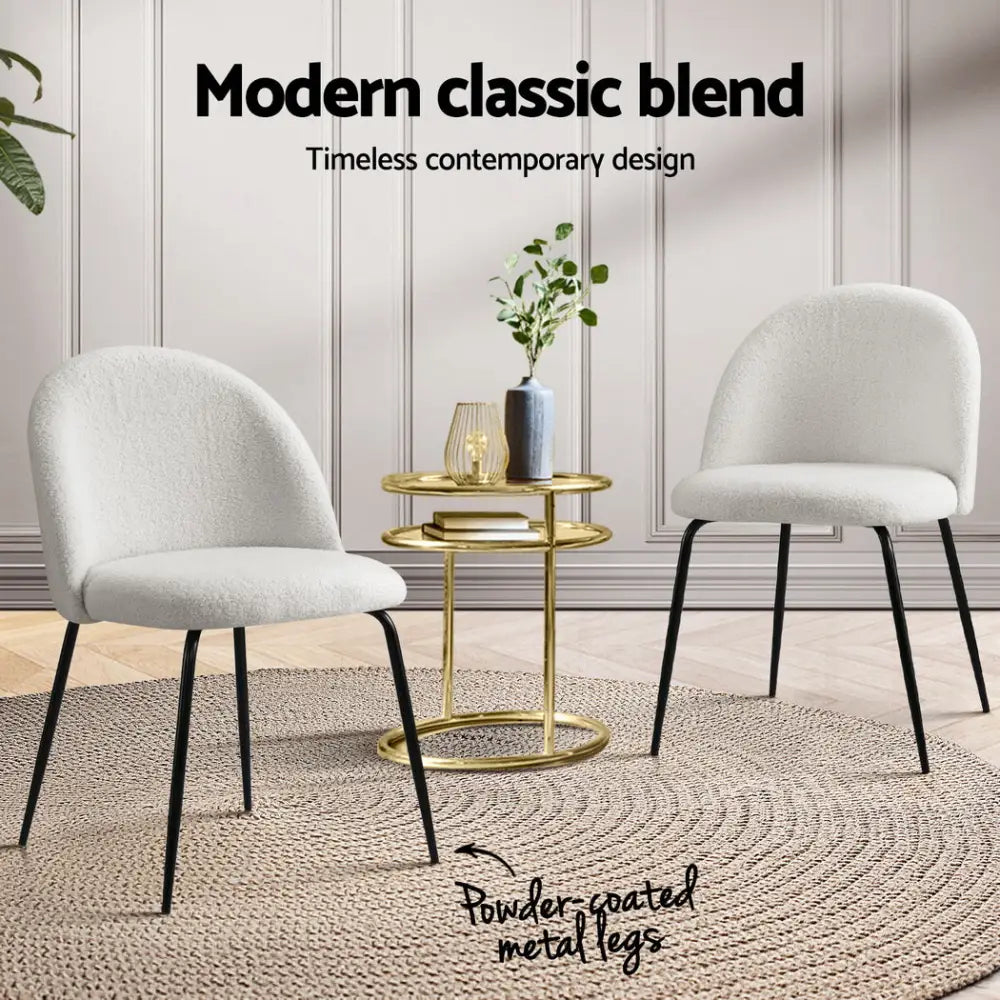 Dining Chairs Set of 4 Sherpa Boucle White