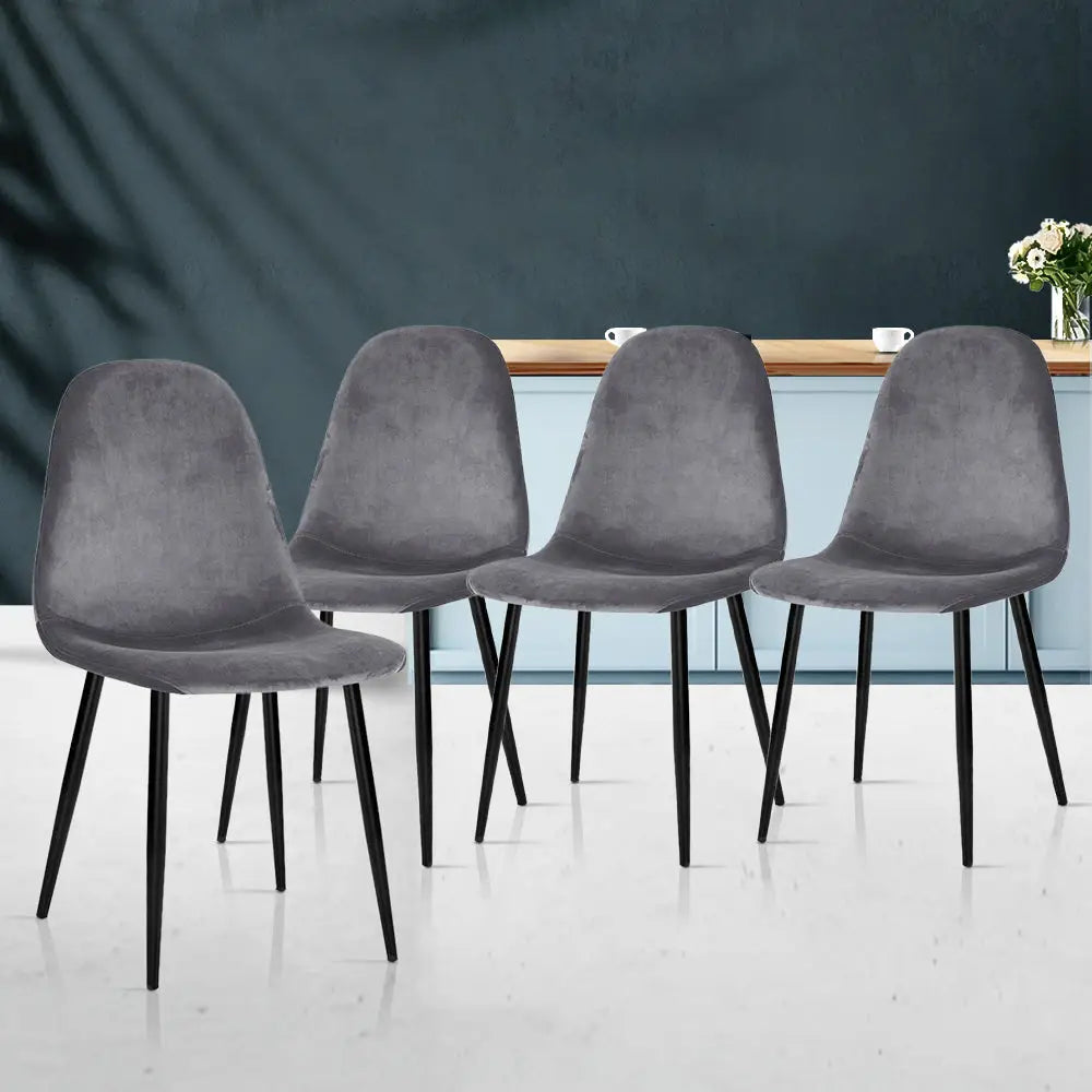 Dining Chairs Set of 4 Velvet Curved Slope Grey