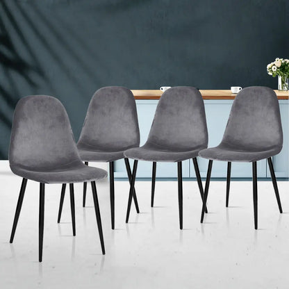 Dining Chairs Set of 4 Velvet Curved Slope Grey