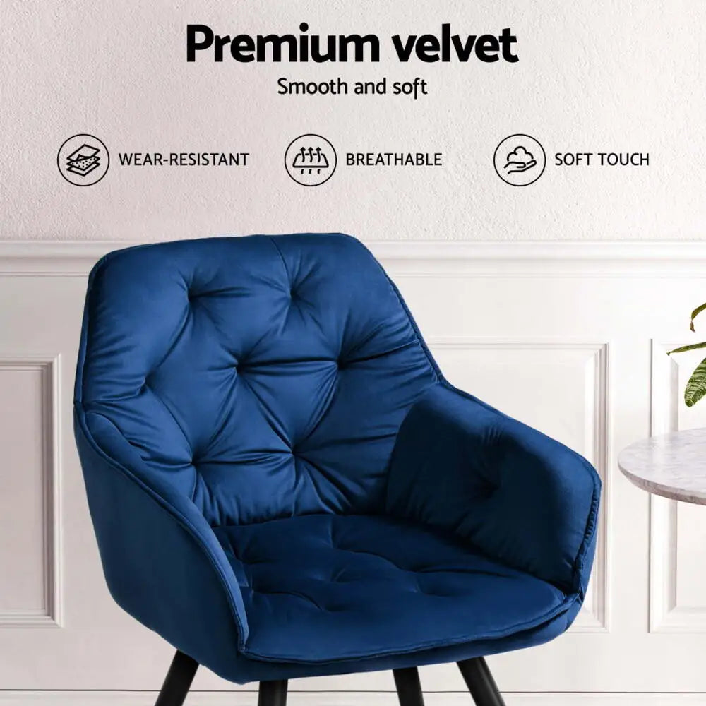 Dining Chairs Set of 4 Velvet Diamond Tufted Armchair Blue