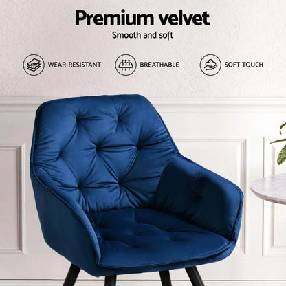 Dining Chairs Set of 4 Velvet Diamond Tufted Armchair Blue