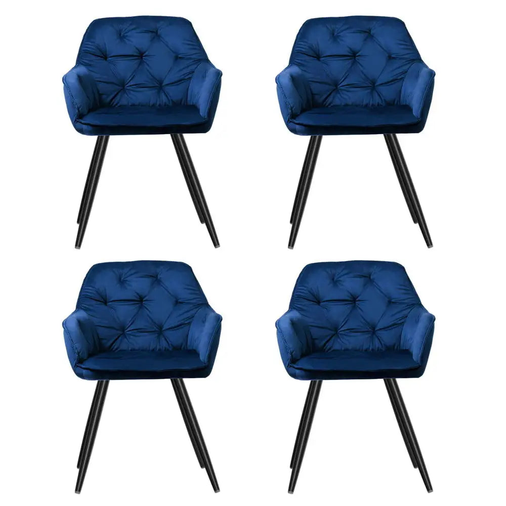 Dining Chairs Set of 4 Velvet Diamond Tufted Armchair Blue