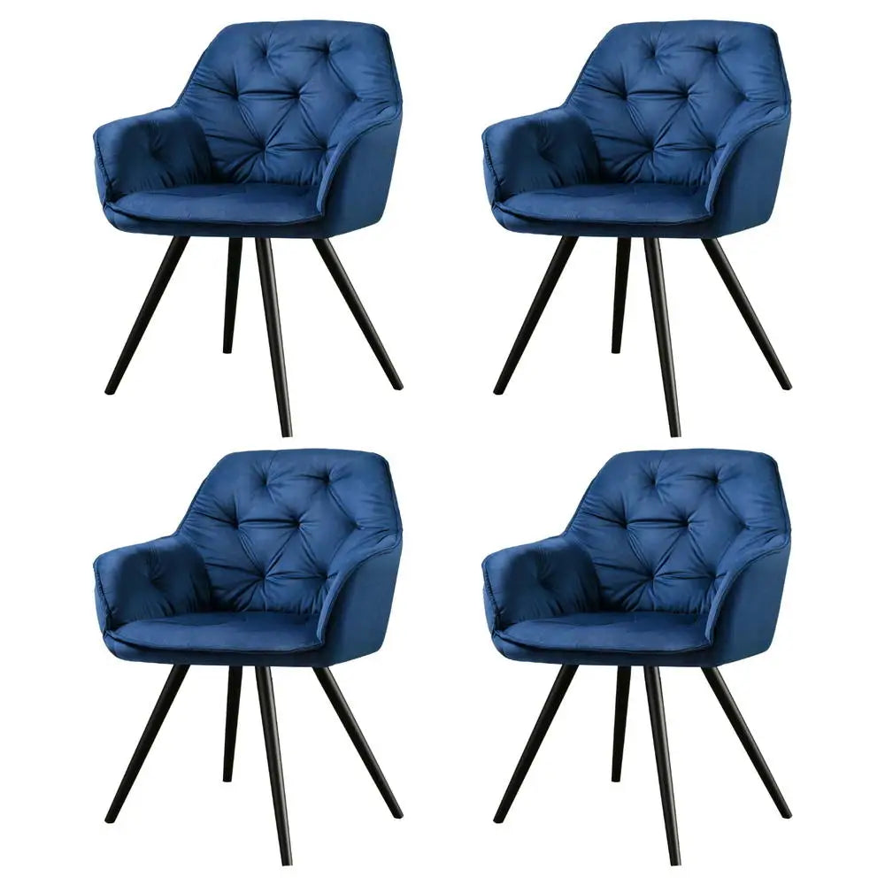 Dining Chairs Set of 4 Velvet Diamond Tufted Armchair Blue