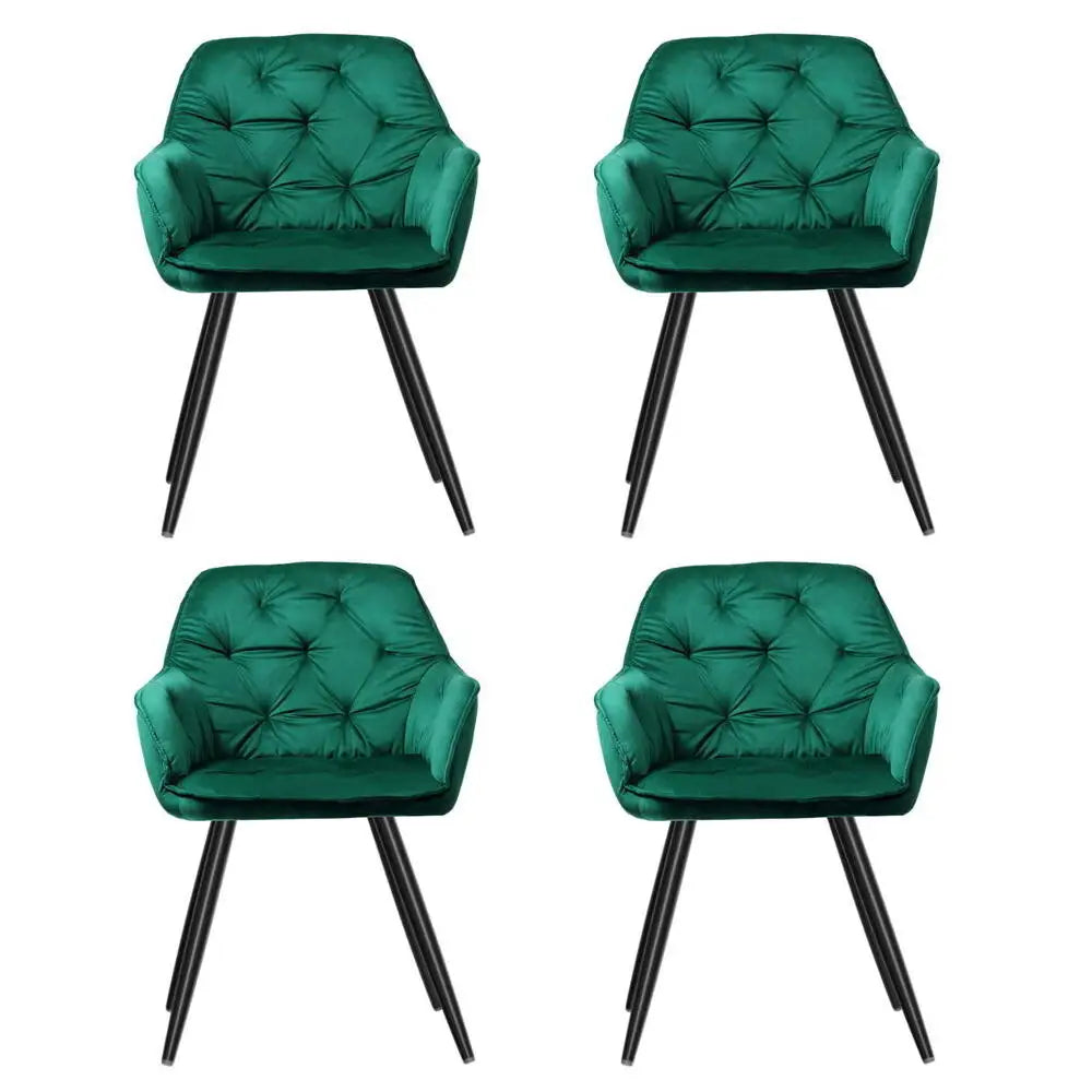 Dining Chairs Set of 4 Velvet Diamond Tufted Armchair Green