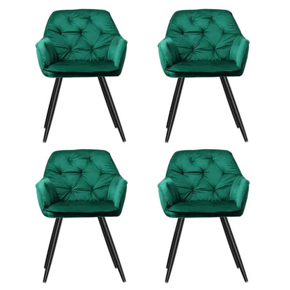 Dining Chairs Set of 4 Velvet Diamond Tufted Armchair Green