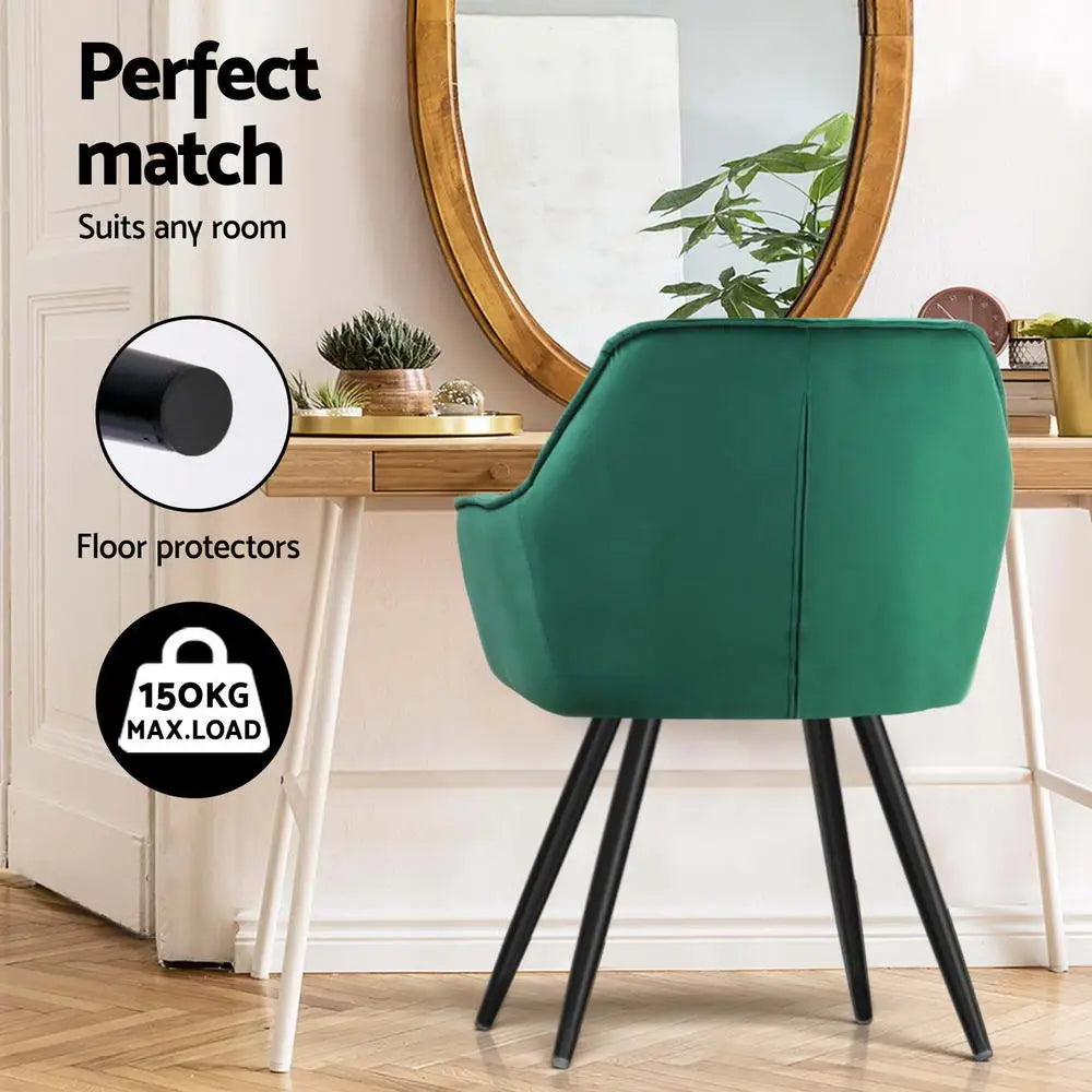 Dining Chairs Set of 4 Velvet Diamond Tufted Armchair Green