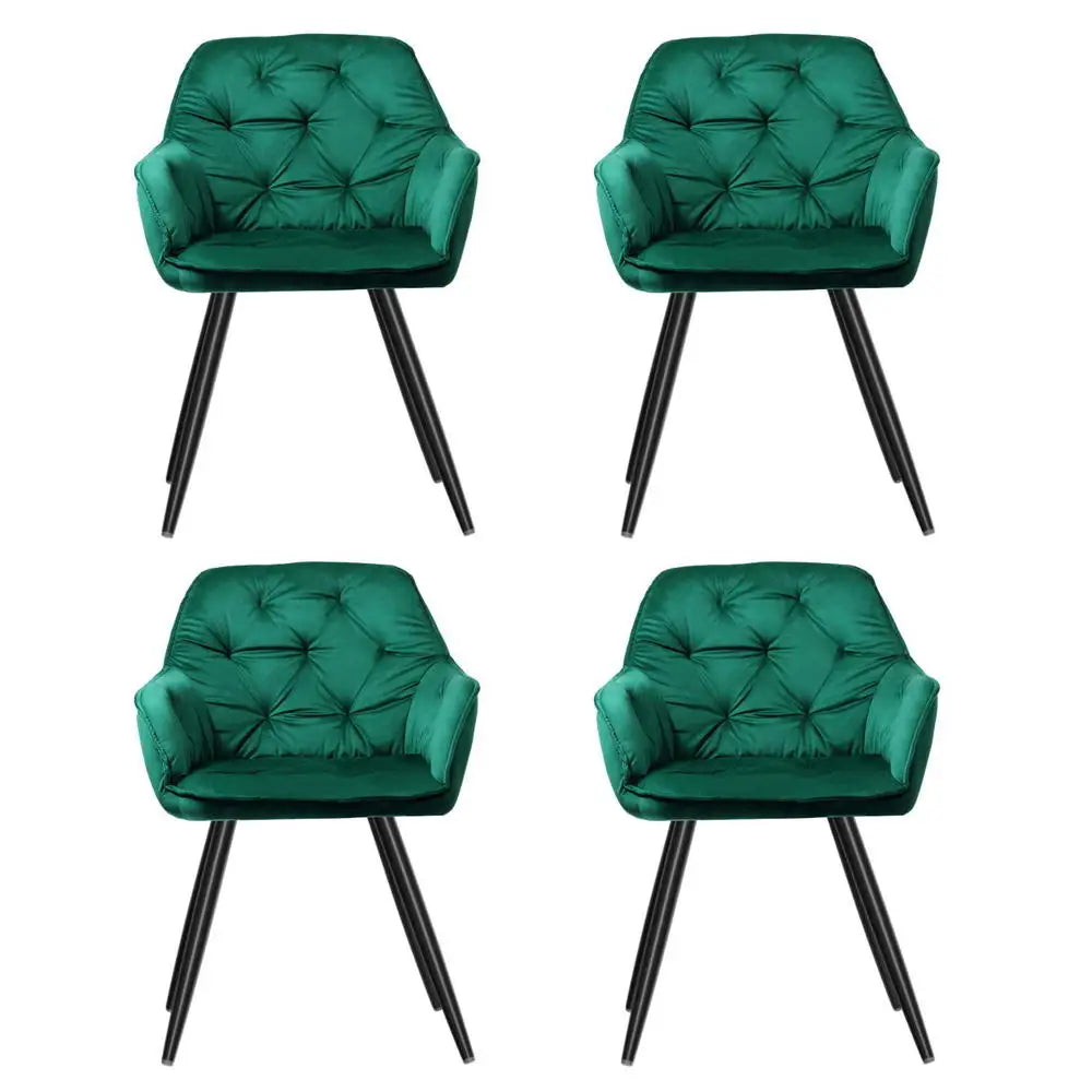 Dining Chairs Set of 4 Velvet Diamond Tufted Armchair Green