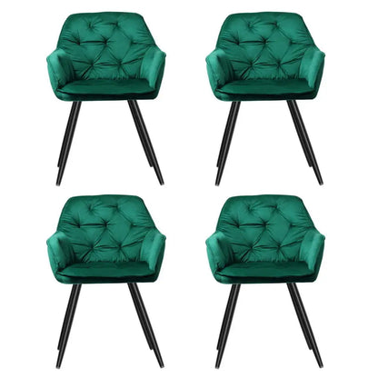 Dining Chairs Set of 4 Velvet Diamond Tufted Armchair Green