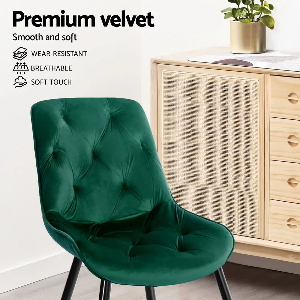 Dining Chairs Set of 4 Velvet Diamond Tufted Green