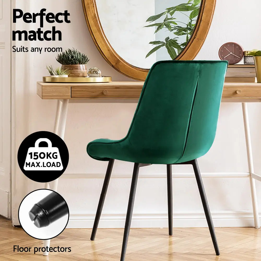 Dining Chairs Set of 4 Velvet Diamond Tufted Green