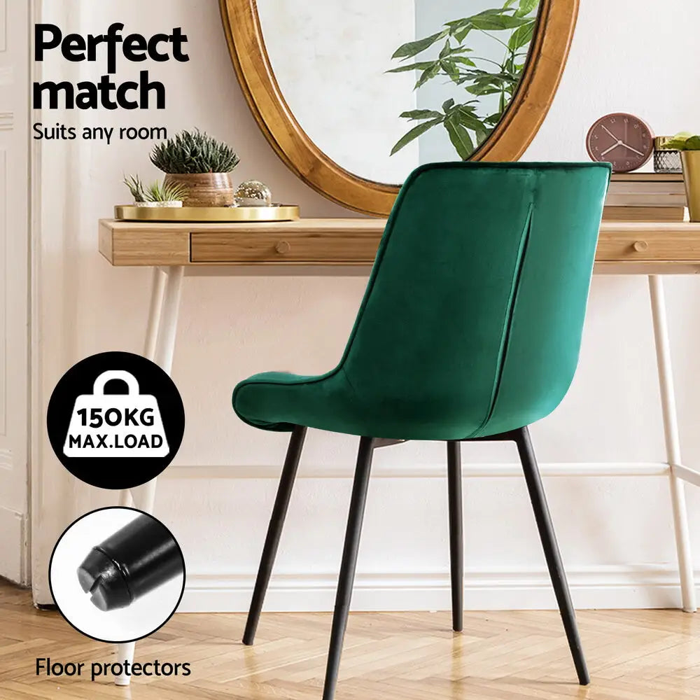 Dining Chairs Set of 4 Velvet Diamond Tufted Green