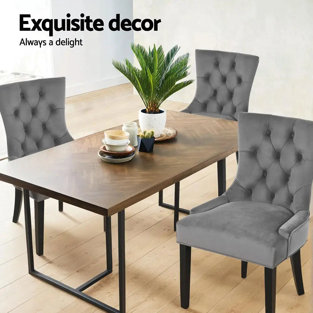 Dining Chairs Set of 4 Velvet French Provincial Grey