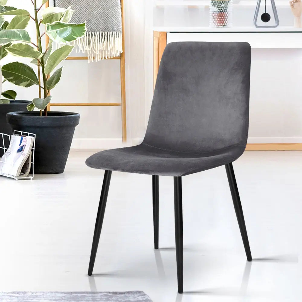 Dining Chairs Set of 4 Velvet Horizontal Slope Grey