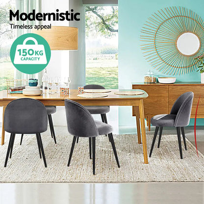 Dining Chairs Set of 4 Velvet Solid Curved Dark Grey
