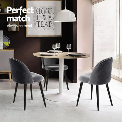 Dining Chairs Set of 4 Velvet Solid Curved Dark Grey