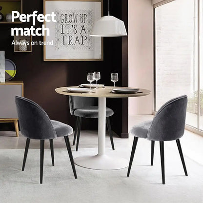 Dining Chairs Set of 4 Velvet Solid Curved Dark Grey