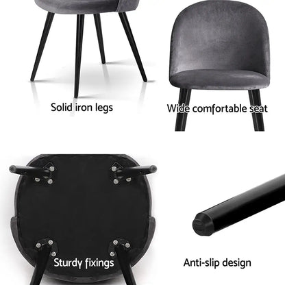Dining Chairs Set of 4 Velvet Solid Curved Dark Grey