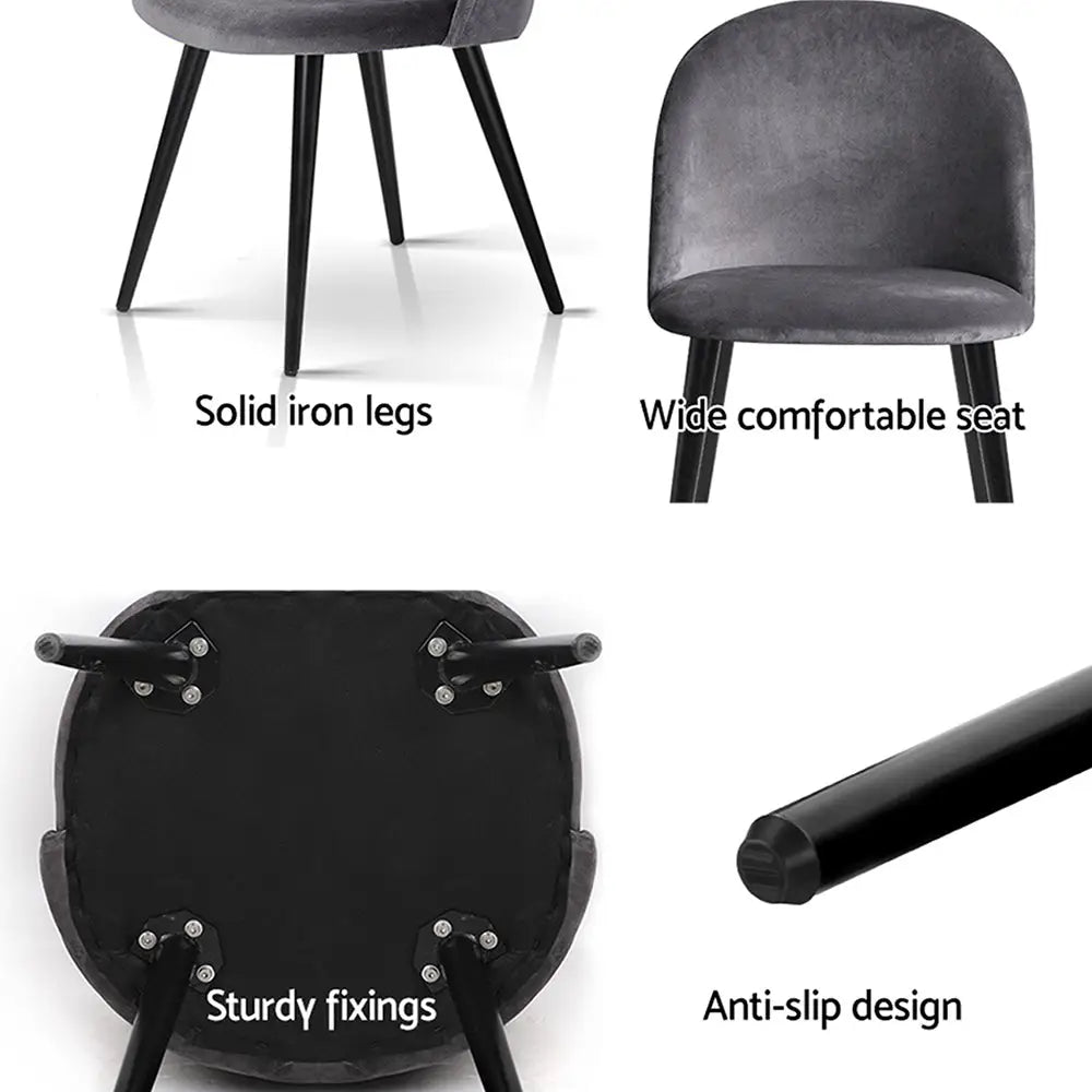 Dining Chairs Set of 4 Velvet Solid Curved Dark Grey