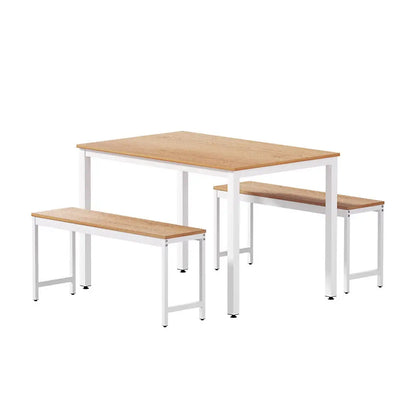 Dining Table and Chairs Set 3pcs Metal Desk Bench Sets Kitchen Furniture