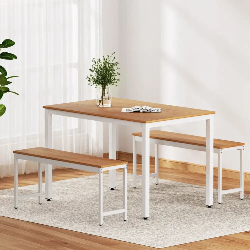 Dining Table and Chairs Set 3pcs Metal Desk Bench Sets Kitchen Furniture