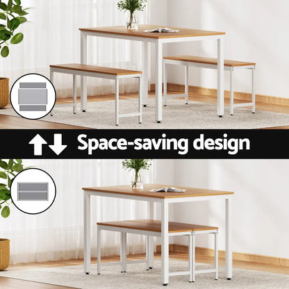 Dining Table and Chairs Set 3pcs Metal Desk Bench Sets Kitchen Furniture