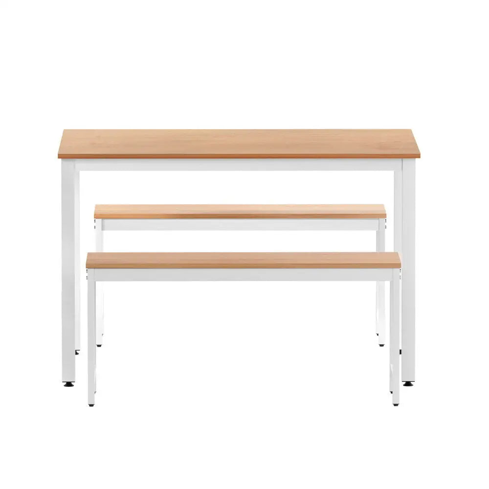 Dining Table and Chairs Set 3pcs Metal Desk Bench Sets Kitchen Furniture