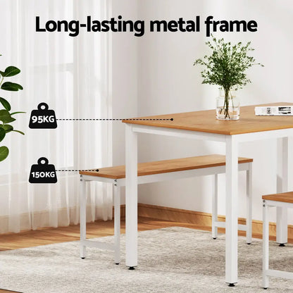 Dining Table and Chairs Set 3pcs Metal Desk Bench Sets Kitchen Furniture