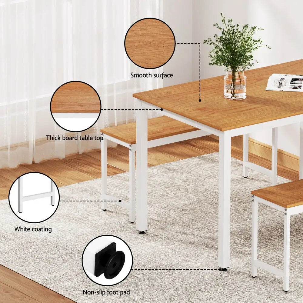 Dining Table and Chairs Set 3pcs Metal Desk Bench Sets Kitchen Furniture