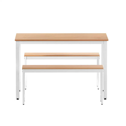 Dining Table and Chairs Set 3pcs Metal Desk Bench Sets Kitchen Furniture