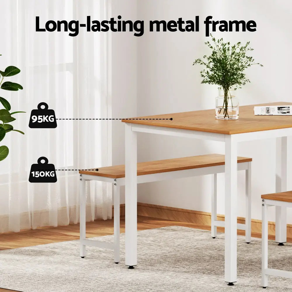 Dining Table and Chairs Set 3pcs Metal Desk Bench Sets Kitchen Furniture