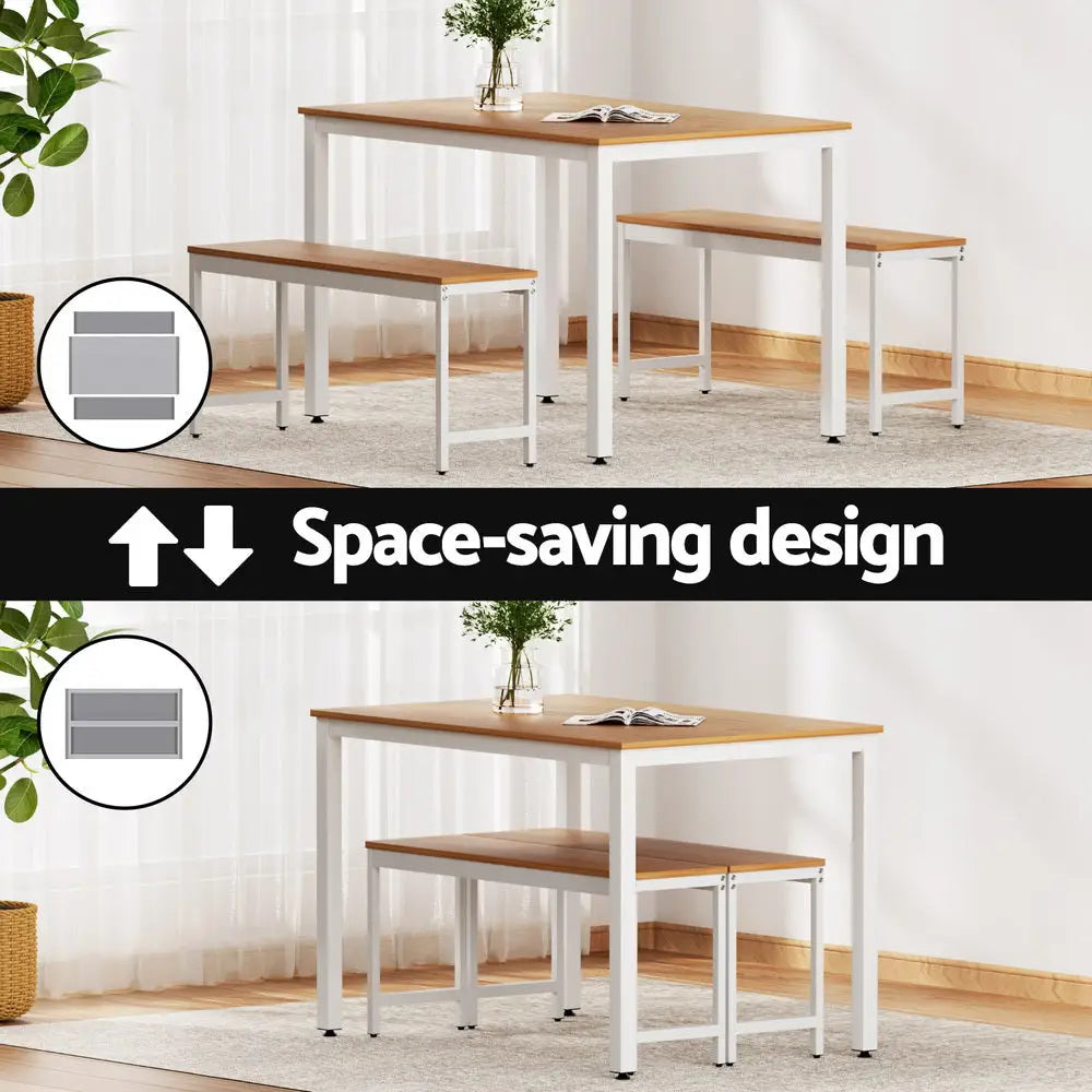 Dining Table and Chairs Set 3pcs Metal Desk Bench Sets Kitchen Furniture