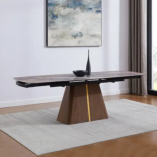 Dining Table Mdf Ceramic Glass Top Extendable Decorative Stripe