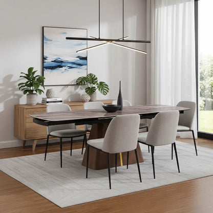 Dining Table Mdf Ceramic Glass Top Extendable Decorative Stripe