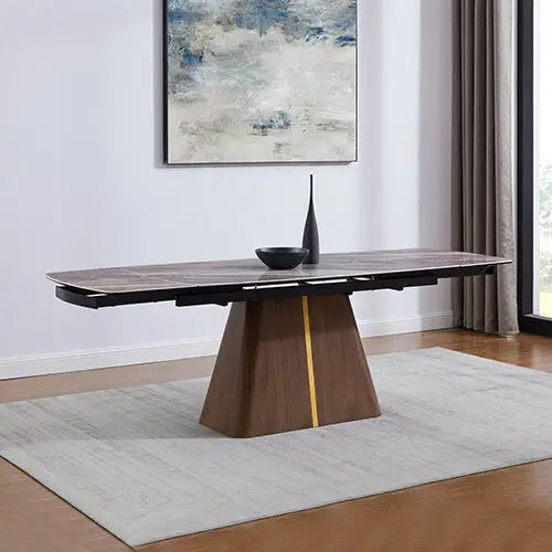 Dining Table Mdf Ceramic Glass Top Extendable Decorative Stripe