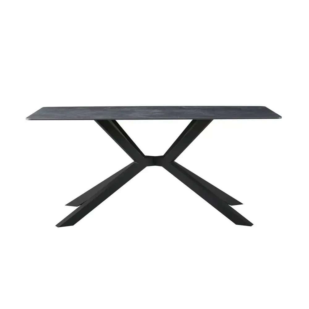 Dining Table Rectangular Shape Green Sintered Stone Top Powder Coated Iron Legs
